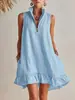 Vestido Casual Suelto de Moda Nueva para Mujer, con Volantes, Media Cremallera, sin Mangas, Transfronterizo Europeo y Americano para Amazon