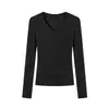 Camiseta térmica de manga larga ajustada con cuello en V para mujer, nuevo estilo primavera, otoño e invierno, engrosada, a la moda, elegante, cálida