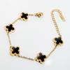Pulseira Colorida de Madrepérola de Trevo de Quatro Folhas de Luxo Leve para Mulheres, Venda Quente Transfronteiriça, Joias de Aço Titânio Ouro 18K de Alto Padrão de Nicho no Atacado