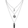 Coluna hexagonal Ágata Pingente Colar Lua Oca Mulheres Multi-camada Colar Cinco Pontas Estrela Multi-camada Colar Mulheres
