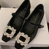 Zapatos de Tacón Alto para Mujer Estilo Francés con Hebilla de Pedrería, Nueva Colección Primavera y Otoño 2026, Zapatos de Tacón Grueso de una Sola Pieza, Zapatos Mary Jane de Punta Cuadrada para Mujer