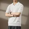 Camisa Polo de Gola Seagull estilo Americano de alta qualidade em seda gelada com detalhes vazados para homens, nova camiseta de malha de manga curta soltinha de verão