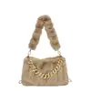 Bolso de Felpa para Commuter de Otoño e Invierno para Mujer, Bolso Cruzado de Cadena de Perlas a la Moda, Bolso de Hombro Versátil, Bolso de Axila, Bolso Peludo Plegado