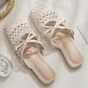 Mules cerrados de tejido hueco estilo francés para mujer, calzado de verano para exteriores, nuevo modelo 2026, mules slip-on con lazo delicado