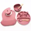 Atacado transfronteiriço louça infantil tigela complementar prato de silicone garfo colher de bebê babador conjunto de 8 peças de produtos anti-queda para maternidade e infância