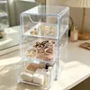 Caja de almacenamiento transparente para escritorio, caja organizadora multifuncional, caja de almacenamiento tipo cajón, caja de almacenamiento para cosméticos de oficina con tapa