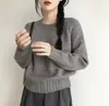 Suéter de Punto de Color Sólido con Cuello Redondo, Estilo Perezoso Otoño e Invierno para Mujer, Manga Larga, Corte Holgado, Adelgazante, Versátil, Top Corto Suave de Punto para Mujer