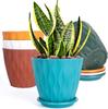 Vaso de flores de varanda doméstica multicolorido com padrão ondulado espesso e suporte para bacia, material pp durável, vaso de flores com bandeja