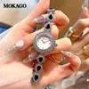 Reloj de Pulsera Mokago Popular Transfronterizo Francés Retro Verde Esmeralda Cuarzo para Mujer, Reloj de Pulsera Estilo Vintage de Lujo Ligero