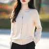 Cross2026 Otoño Nuevo Cárdigan de Punto con Cuello Redondo para Mujer Escote Adornado con Pedrería Suéter Holgado de Manga Larga Abrigo Holgado