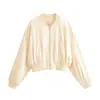 Fabricante transfronterizo de ropa para mujer al por mayor 2026 Moda estilo europeo y americano holgada con cremallera y pliegues chaqueta bomber