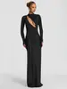 G25D304-Vestido Bodycon Sexy com Recortes, Moda Feminina Transfronteiriça, com Fitas Estilo Europeu e Americano e Mangas Longas para Outono e Inverno