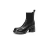 Botines Estilo Británico Elegante Puntera Redonda Tacón Grueso Suela Gruesa Patchwork Tobillo Delgado 2026 Invierno Nuevo Estilo Coreano Cómodos Botines Cortos Mujer