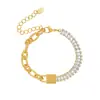 Mistério e Elegância: Pulseira Exquisita com Pingente de Cadeado em Aço Inoxidável com Zircônia 5A, Banho de Ouro PVD, Não Desbota, Joia de Mão Simples e Versátil
