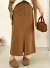 Falda midi de tiro alto con abertura para mujer talla grande, colección otoño 2026, versátil y adecuada para el trabajo, diseño de corte recto