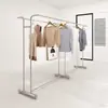 Soporte de Exhibición de Acero Inoxidable Soporte Isla Simple de Doble Barra Soporte de Piso Estante de Doble Fila para Colgar Ropa Estantería para Ropa de Hombre, Mujer, Niño