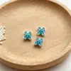 Pulsera, collar y accesorios para joyería DIY de trébol de cuatro hojas con incrustaciones de turquesa y circonita, chapados en cobre con oro real de 18k