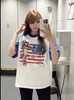 Camiseta Top Estilo Americano Nova Tendência Estampa de Letras de Bandeira Patchwork de Estrelas Manga Raglan Algodão Puro Manga Curta para Homens e Mulheres Ins