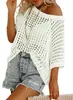2025 Comercio Exterior Transfronterizo Verano Manga Corta Sexy Hueco Recogido Hueco Top Jersey Blusa de Playa Suéter Tejido para Mujer