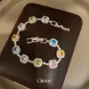 Pulsera con Cierre de Circonita Cuadrada de Colores Pulsera con Vibras de Dopamina Pulsera de Gama Alta Nicho para Mujer