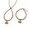 Original Nuevo Estilo Chino Moda Cuentas de Arroz Rojo Circonita Elefante Collar Lujo Accesible Nicho Gama Alta Elegante Versátil Joyería