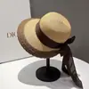 Sombrero de Paja Tejido de Ala Ancha para Protección Solar de Verano Transfronterizo Sombrero de Playa con Lazo para Vacaciones en la Costa Sombrero para el Sol para Mujeres