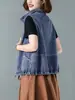 Colete Jeans Feminino Primavera Outono Peça de Roupa Versátil Lançamento Primavera 2026 Colete Soltinho Plus Size Jaqueta Sem Manga Tendência