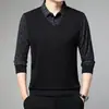 Camiseta de Manga Larga para Hombre de Primavera y Otoño Casual de Negocios Cuello Polo Falso de Dos Piezas Camiseta Base Holgada para Hombre de Mediana Edad