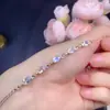 Pulseira de Pedra da Lua Pura Natural Prata 925 Incrustada Fabricante Atacado Super Brilhante Simples Nicho Pulseira de Prata Esterlina Diamante