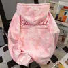 Sudadera con capucha tie-dye para mujer, estilo retro americano, estilo bf, top para estudiante, nueva colección Otoño/Invierno 2025, estampado de letras