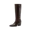 Botas de caballero Maillard de cuero de plena flor de pierna recta con hebilla, colección otoño/invierno 2026, botas altas de cuero genuino con tacón grueso y punta para mujer