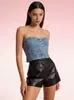 Comercio Exterior Europeo y Americano Fábrica de Origen Transfronteriza Chaleco Corto de Mezclilla Sexy y de Moda Ajustado a la Cintura para Mujer