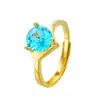 Anillo Abierto Europeo Chapado en Oro con Piedras Preciosas, Anillo de Latón Chapado en Oro con Circonita para Mujer, Joyería para Mujer Chapada en Oro Vietnamita de Imitación