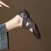 Zapatos Planos de Ballet Suaves de Piel de Oveja Estilo Retro Artístico Punta Redonda Cruzados Tacón Bajo Bajo Zapatos para Mujer