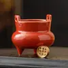 Incensário de Três Pernas para Sândalo e Agarwood, Base Porta-Incensos Fio Vermelho da Cidade Proibida, Ornamento de Incensário de Cerâmica