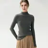 Nueva colección otoño/invierno: 35% cachemira, cuello semi-alto, ribete de encaje, color liso versátil, corte ajustado y favorecedor suéter de punto