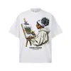 Camiseta de manga corta Stewell estilo americano con estampado callejero, cuello pequeño, manga media, algodón pesado, top de moda de comercio exterior transfronterizo
