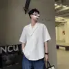 Camisa con Cuello de Solapa de Patrón Waffle para Hombre, Estilo Veraniego, Moda Madura, Cuello en V, Manga Corta, Color Sólido, Ropa de Diseñador Simple