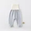 Calça longa de algodão puro para bebê, cintura alta, protege a barriga, adequada para bebês e crianças pequenas, calça longa de base para outono, calça de cintura alta grau A para bebês e crianças pequenas