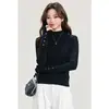 Camiseta base de punto gris de cuello medio alto estilo coreano para mujer, suéter elegante de alta gama para otoño, top interior adelgazante