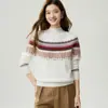 Suéter 100% Cachemir Puro para Mujer Otoño Invierno Nuevo Fair Isle Engrosado Cuello Medio Alto Tejido Pulóver Suéter de Manga Larga