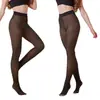 Calça base de uma peça com entrepernas cruzada, para uso transfronteiriço, perna exposta, preta, transparente, calça base para pele, feminina, com forro de fleece, dropshipping