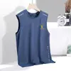 Chaleco de Seda de Hielo para Hombre Verano Deportes Fitness Camiseta Base Hombro Ancho Entrenamiento Camiseta sin Mangas Delgada Secado Rápido Top de Hombre Trendy