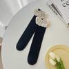 Calcetines de algodón peinado para niños para primavera y otoño, hasta la mitad de la pantorrilla, para niñas, anti-pilling, rayas verticales, encaje Maillard, estilo coreano, versátiles, calcetines de princesa