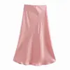 Falda elástica de satén de color liso para mujer, estilo europeo y americano, nueva para primavera 2160