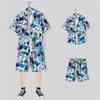 Casual Camisa Havaiana Shorts Verão Moda Solta Manga Curta Estilo Japonês Frito Rua Praia Casais Terno de Praia Homens