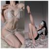 Ropa interior sexy de encaje de tres puntos con pecho pequeño y gran perla, tanga tentador, pasión, sin despegar, traje para mujer 9972