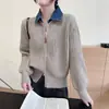 Otoño e Invierno Nuevo Tejido de Punto Transfronterizo Cárdigan para Mujer Estilo Coreano Falso Dos Piezas Holgado Patchwork de Mezclilla Top de Punto Cárdigan para Mujer