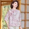 Nuevas Blusas de Verano de Manga Corta para Mamá, Ropa para Mujeres de Mediana Edad y Mayores, Camisas Estilo Chino, Camisas Estampadas, Playeras de Moda