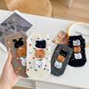 Calcetines de Oso tridimensional con flocado para mujer, calcetines cortos finos de lunares para primavera y verano, estilo universitario, lindos dibujos animados, calcetines de barco de tres osos